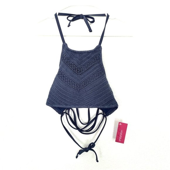 Xhilaration Bikini Top Blue Bralette Crochet Halter Strappy Knit NWT - Picture 3 of 9